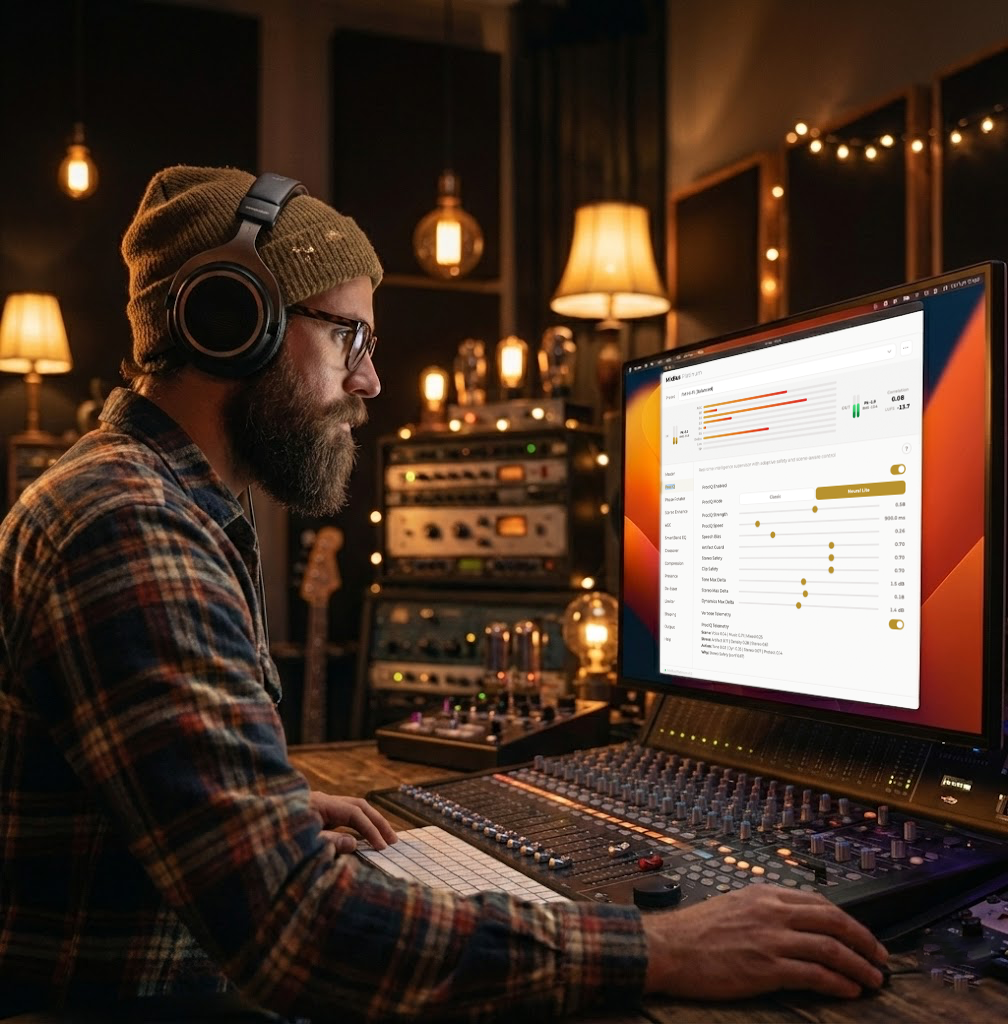 Audio engineer using MixBus Platinum in a professional studio